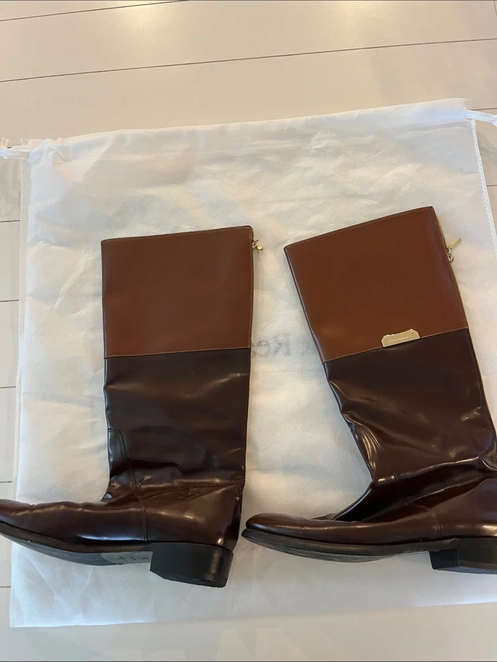 Burberry Two-Tone Brown Over-the-Knee Leather Boots